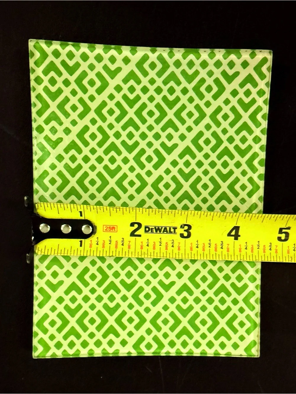 Green & White Pattened Rectangular Glass Trinket Tray